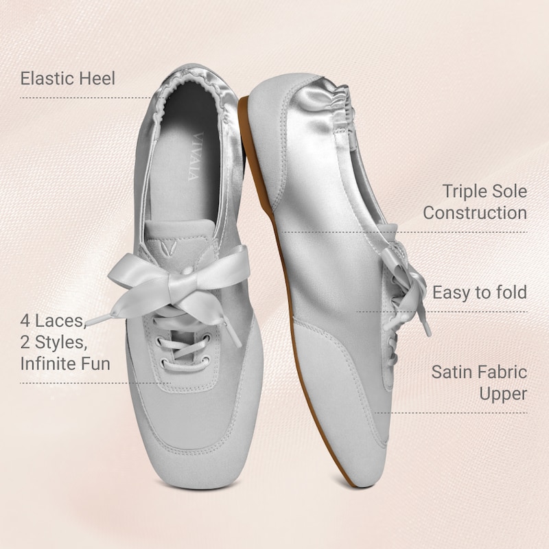 Square-Toe Lace-Up Satin Sneakerina (Cristina), GREY SILVER, EU35 | VIVAIA