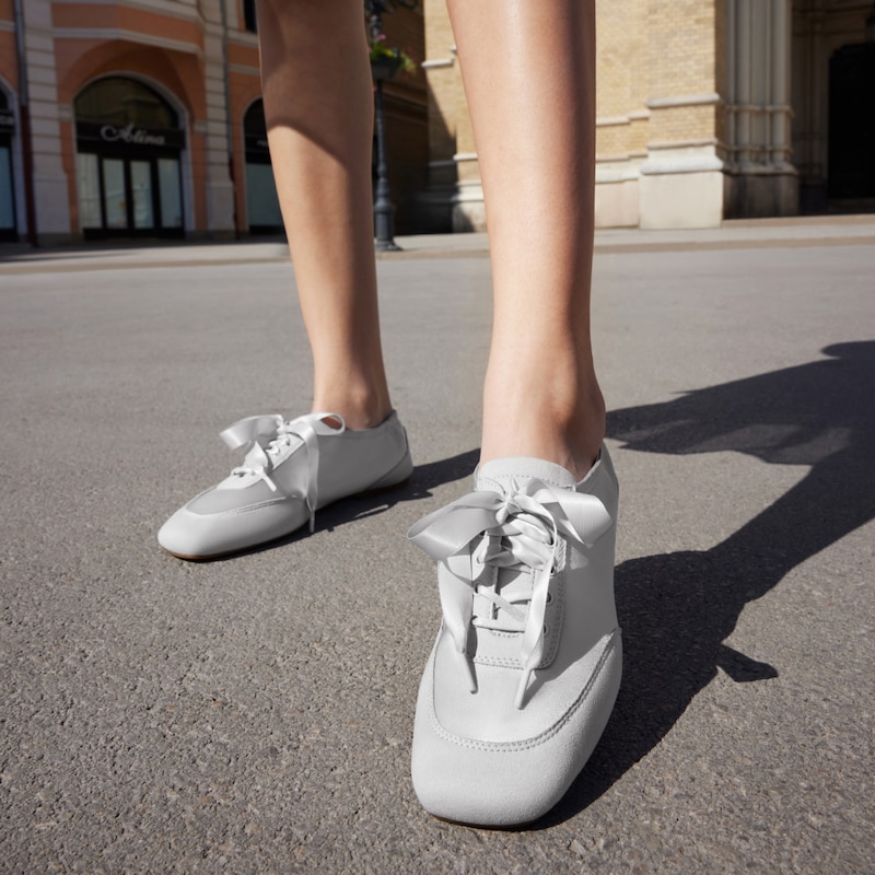 Square-Toe Lace-Up Satin Sneakerina (Cristina), GREY SILVER, EU35 | VIVAIA