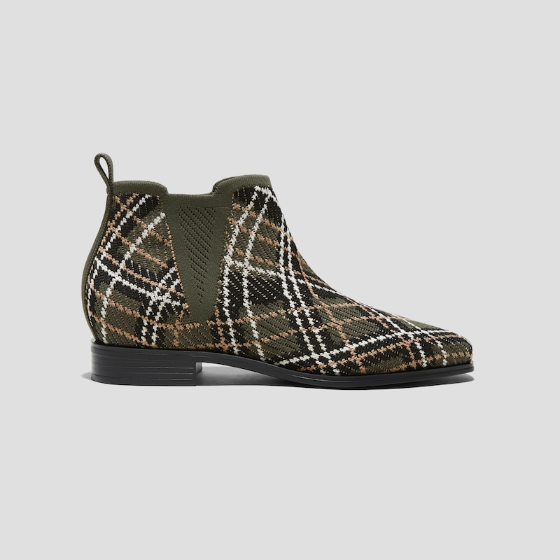 Slip-On Square-Toe Ankle Chelsea Boots (Ryan Slip-On), DARK OLIVE LINED PLAID, EU35 | VIVAIA