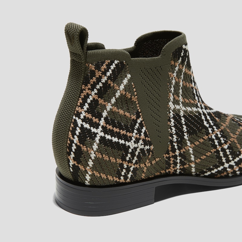 Slip-On Square-Toe Ankle Chelsea Boots (Ryan Slip-On), DARK OLIVE LINED PLAID, EU35 | VIVAIA