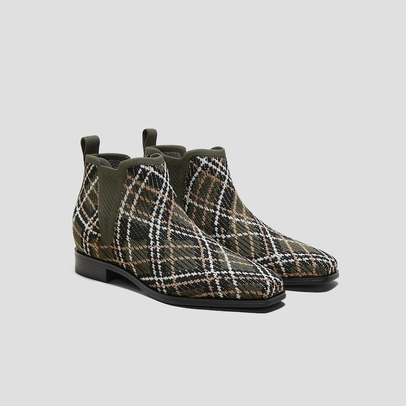 Slip-On Square-Toe Ankle Chelsea Boots (Ryan Slip-On), DARK OLIVE LINED PLAID, EU35 | VIVAIA