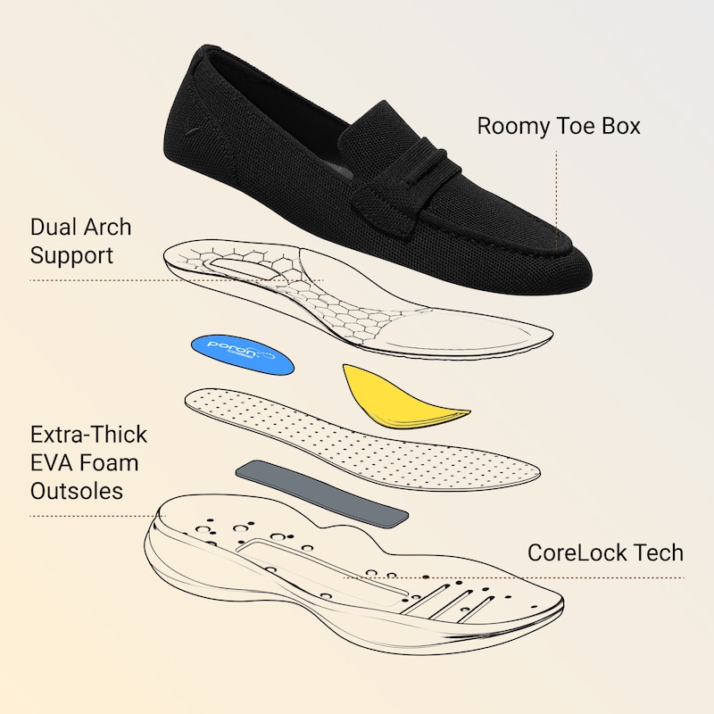 Water-Repellent Round-Toe Sneaker Loafers (Ivana), Black, EU35 | VIVAIA