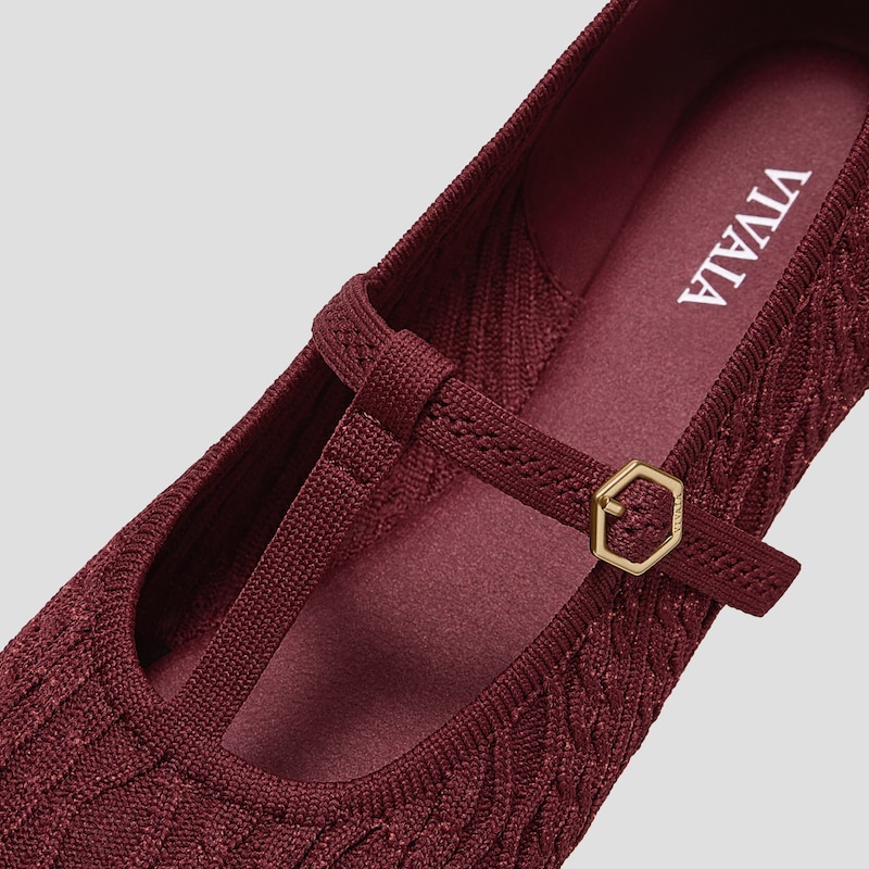 T-Bar Ballet Flats（Melinda）, BURGUNDY METALLIC CABLE KNIT, EU38.5 | VIVAIA