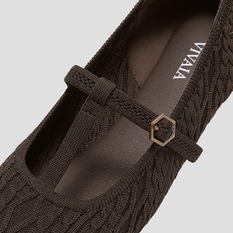T-Bar Ballet Flats（Melinda）, DARK CHOCOLATE CABLE KNIT, EU35 | VIVAIA