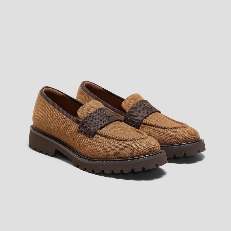 Round-Toe Platform Chunky Heel Loafers (Francesca), CARAMEL DARK CHOCOLATE WOOL, EU39 | VIVAIA