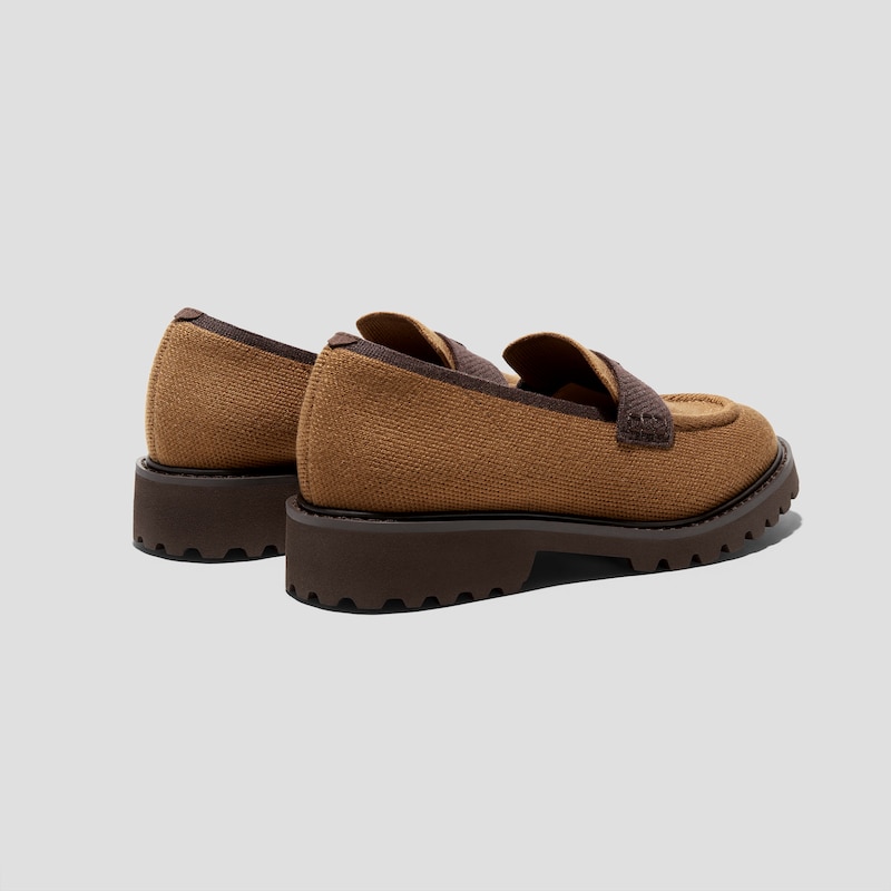 Round-Toe Platform Chunky Heel Loafers (Francesca), CARAMEL DARK CHOCOLATE WOOL, EU39 | VIVAIA