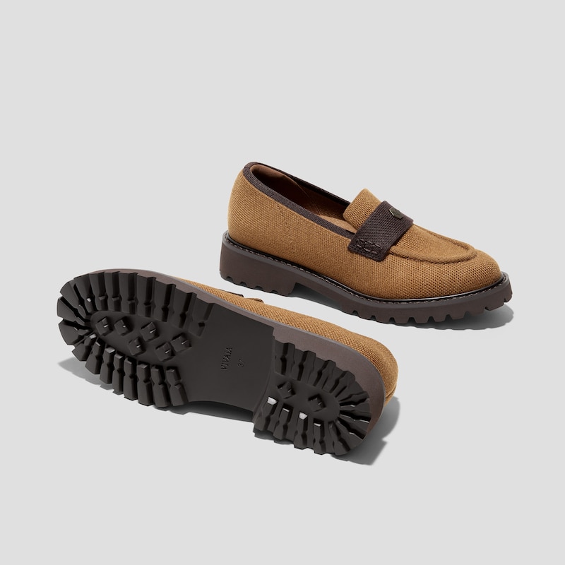 Round-Toe Platform Chunky Heel Loafers (Francesca), CARAMEL DARK CHOCOLATE WOOL, EU39 | VIVAIA