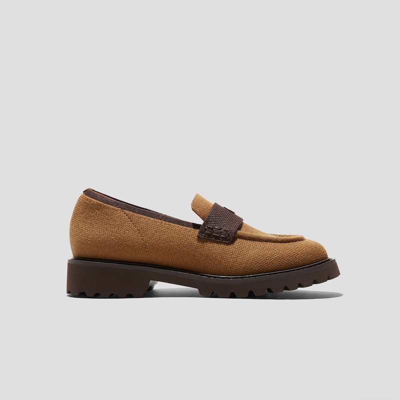 Round-Toe Platform Chunky Heel Loafers (Francesca), CARAMEL DARK CHOCOLATE WOOL, EU39 | VIVAIA