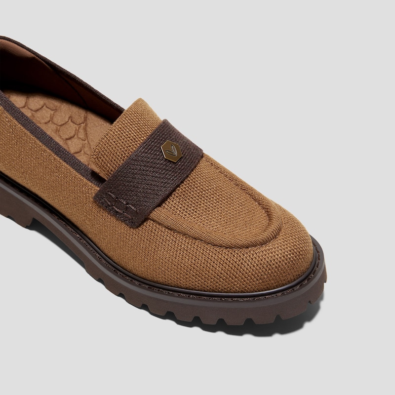 Round-Toe Platform Chunky Heel Loafers (Francesca), CARAMEL DARK CHOCOLATE WOOL, EU39 | VIVAIA