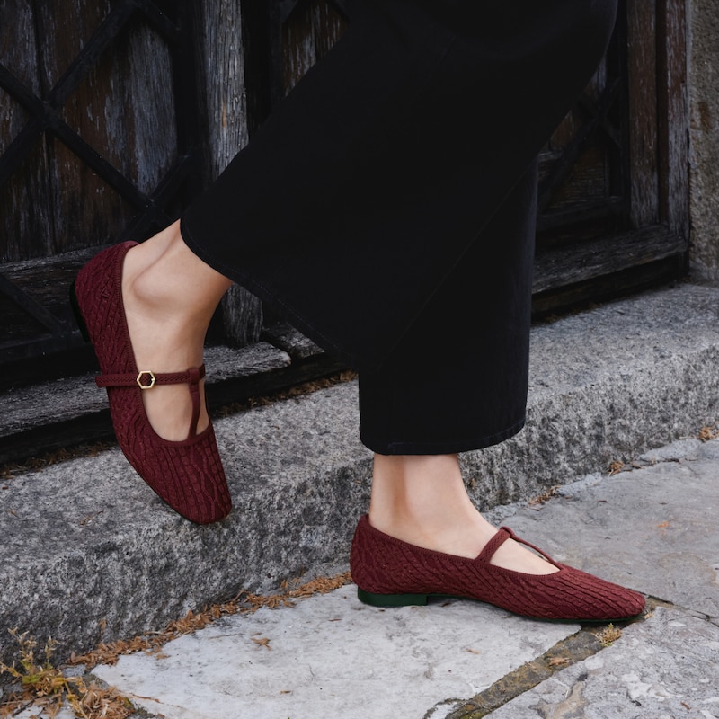 T-Bar Ballet Flats（Melinda）, BURGUNDY METALLIC CABLE KNIT, EU38.5 | VIVAIA