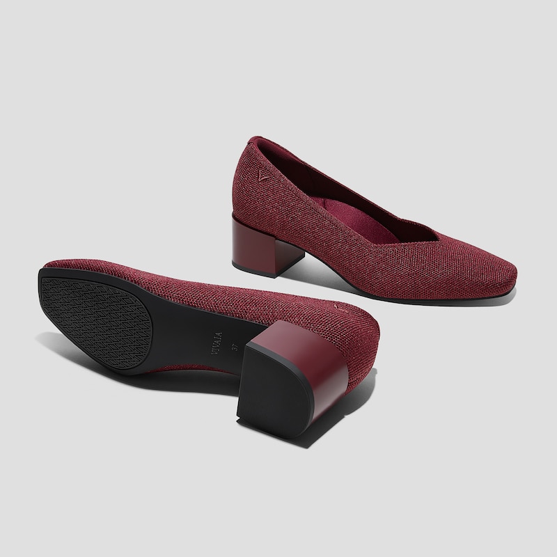 Square-Toe Stress Free Chunky Heels (Megan), BORDEAUX METALLIC, EU35 | VIVAIA