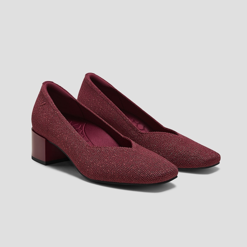 Square-Toe Stress Free Chunky Heels (Megan), BORDEAUX METALLIC, EU35 | VIVAIA
