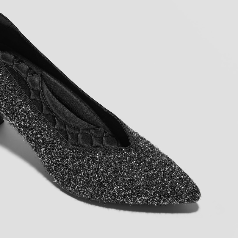 Pointed-Toe Mid Heels (Anna), BLACK SILVER METALLIC, EU35 | VIVAIA