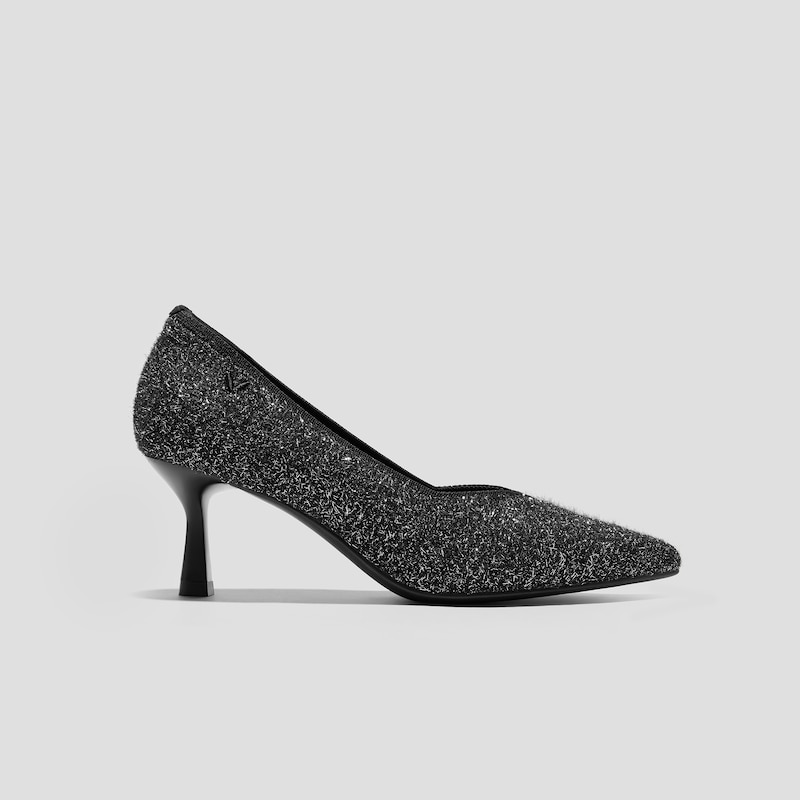 Pointed-Toe Mid Heels (Anna), BLACK SILVER METALLIC, EU35 | VIVAIA
