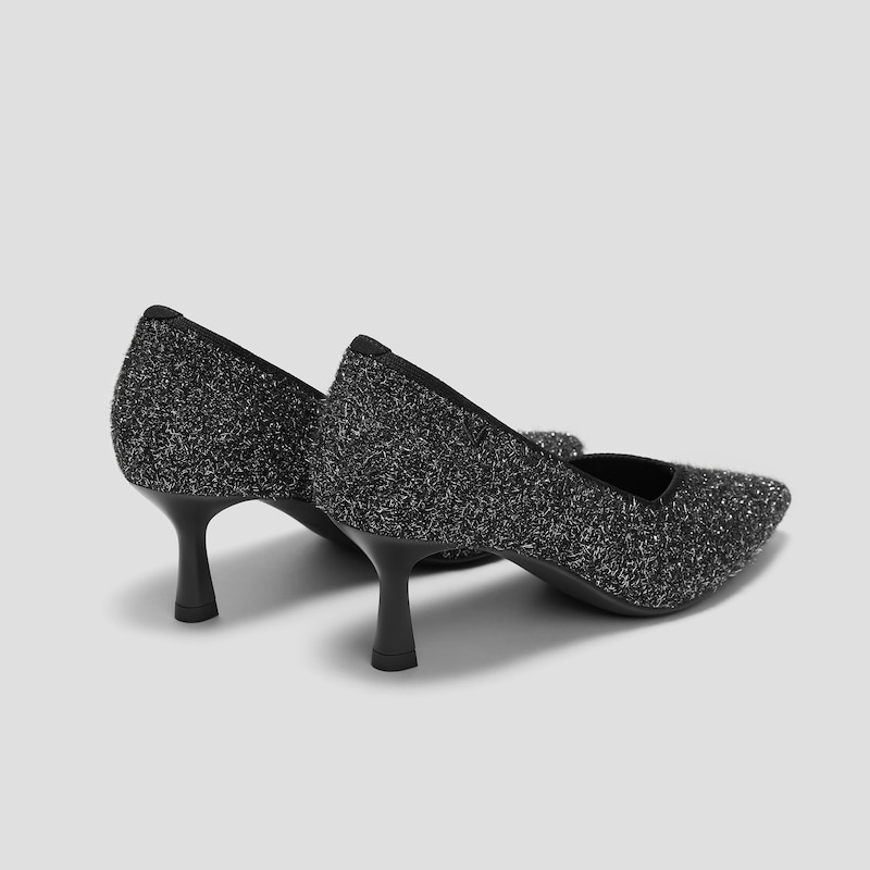 Pointed-Toe Mid Heels (Anna), BLACK SILVER METALLIC, EU35 | VIVAIA