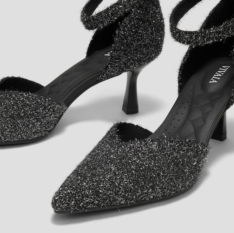 Pointed-Toe Stilettos (Arabella), Black Silver Metallic | VIVAIA