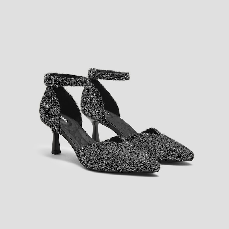 Pointed-Toe Stilettos (Arabella), Black Silver Metallic | VIVAIA