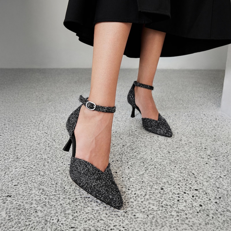 Pointed-Toe Stilettos (Arabella), Black Silver Metallic | VIVAIA