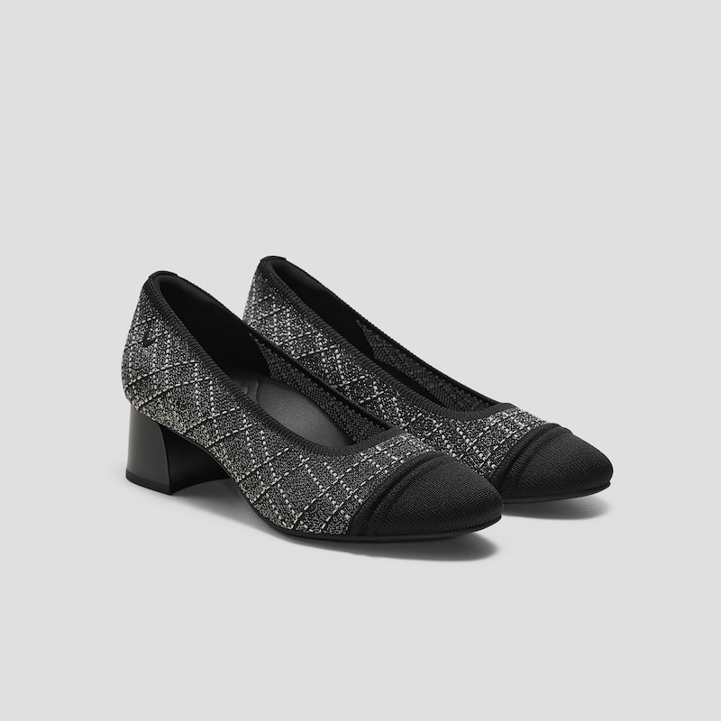 Almond-Toe Stress Free Chunky Heels (Julie Arch Pro), BLACK WHITE LARGE TWEED, EU35 | VIVAIA