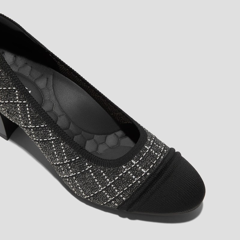 Almond-Toe Stress Free Chunky Heels (Julie Arch Pro), BLACK WHITE LARGE TWEED, EU35 | VIVAIA