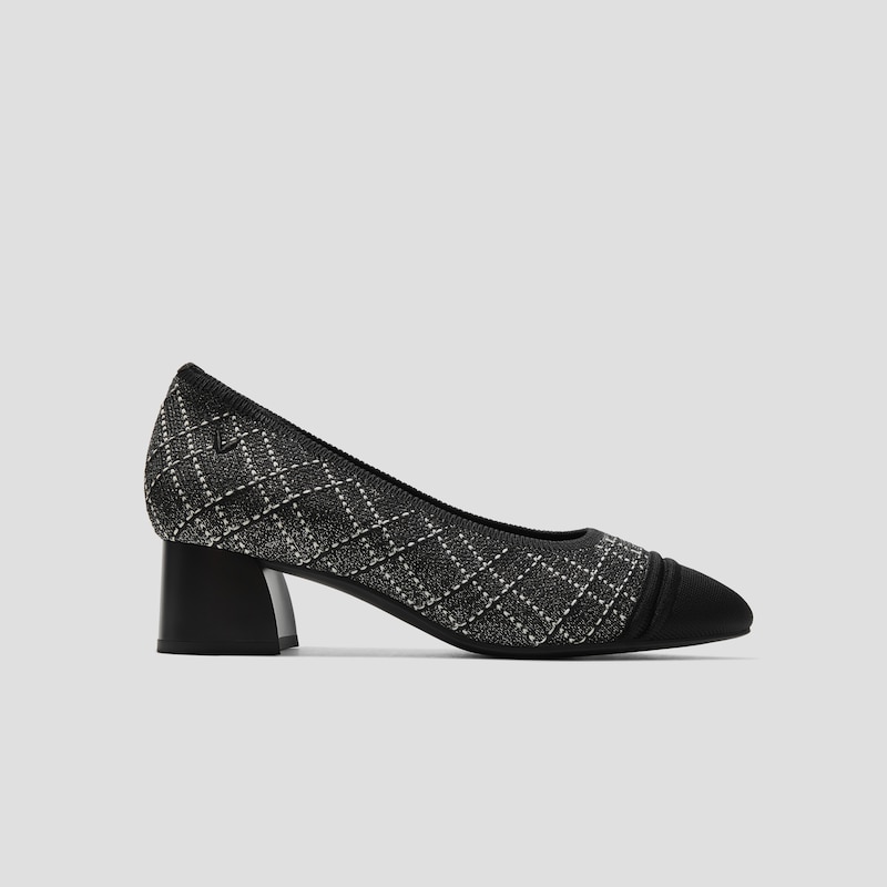 Almond-Toe Stress Free Chunky Heels (Julie Arch Pro), BLACK WHITE LARGE TWEED, EU35 | VIVAIA