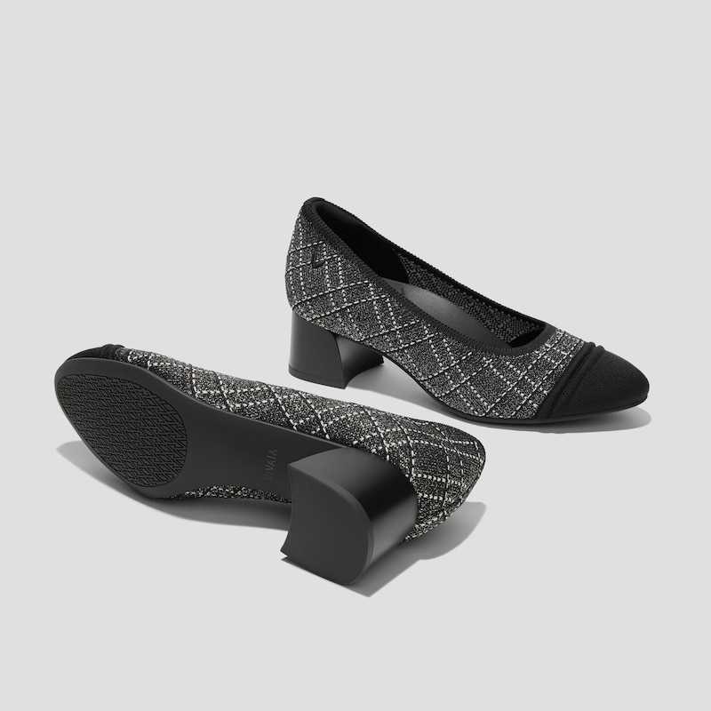 Almond-Toe Stress Free Chunky Heels (Julie Arch Pro), BLACK WHITE LARGE TWEED, EU35 | VIVAIA