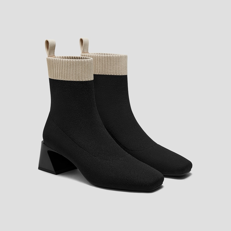 Square-Toe Water-Repellent Heeled Boots (Regina Pro), BLACK CREAM, EU35 | VIVAIA
