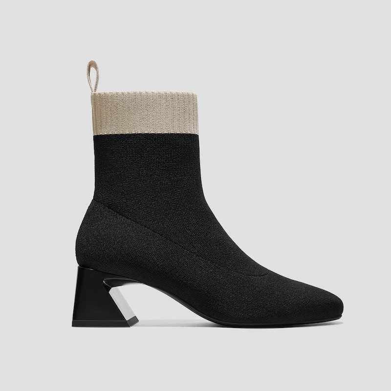 Square-Toe Water-Repellent Heeled Boots (Regina Pro), BLACK CREAM, EU35 | VIVAIA