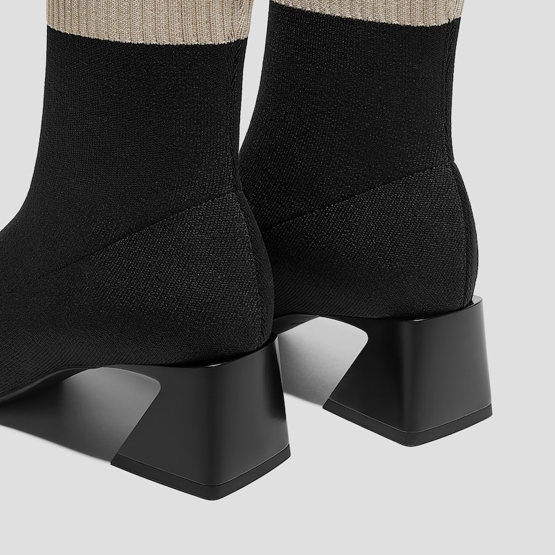 Square-Toe Water-Repellent Heeled Boots (Regina Pro), BLACK CREAM, EU35 | VIVAIA