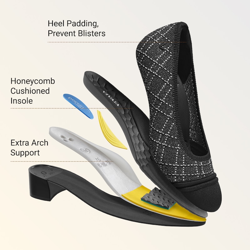 Almond-Toe Stress Free Chunky Heels (Julie Arch Pro), BLACK WHITE LARGE TWEED, EU35 | VIVAIA