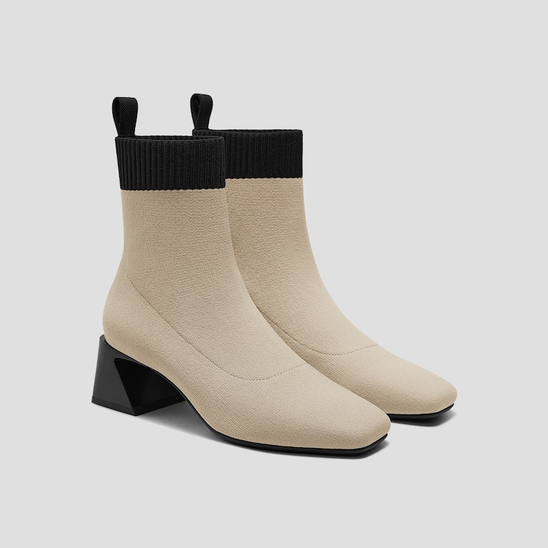Square-Toe Water-Repellent Heeled Boots (Regina Pro), ALMOND BLACK, EU35 | VIVAIA