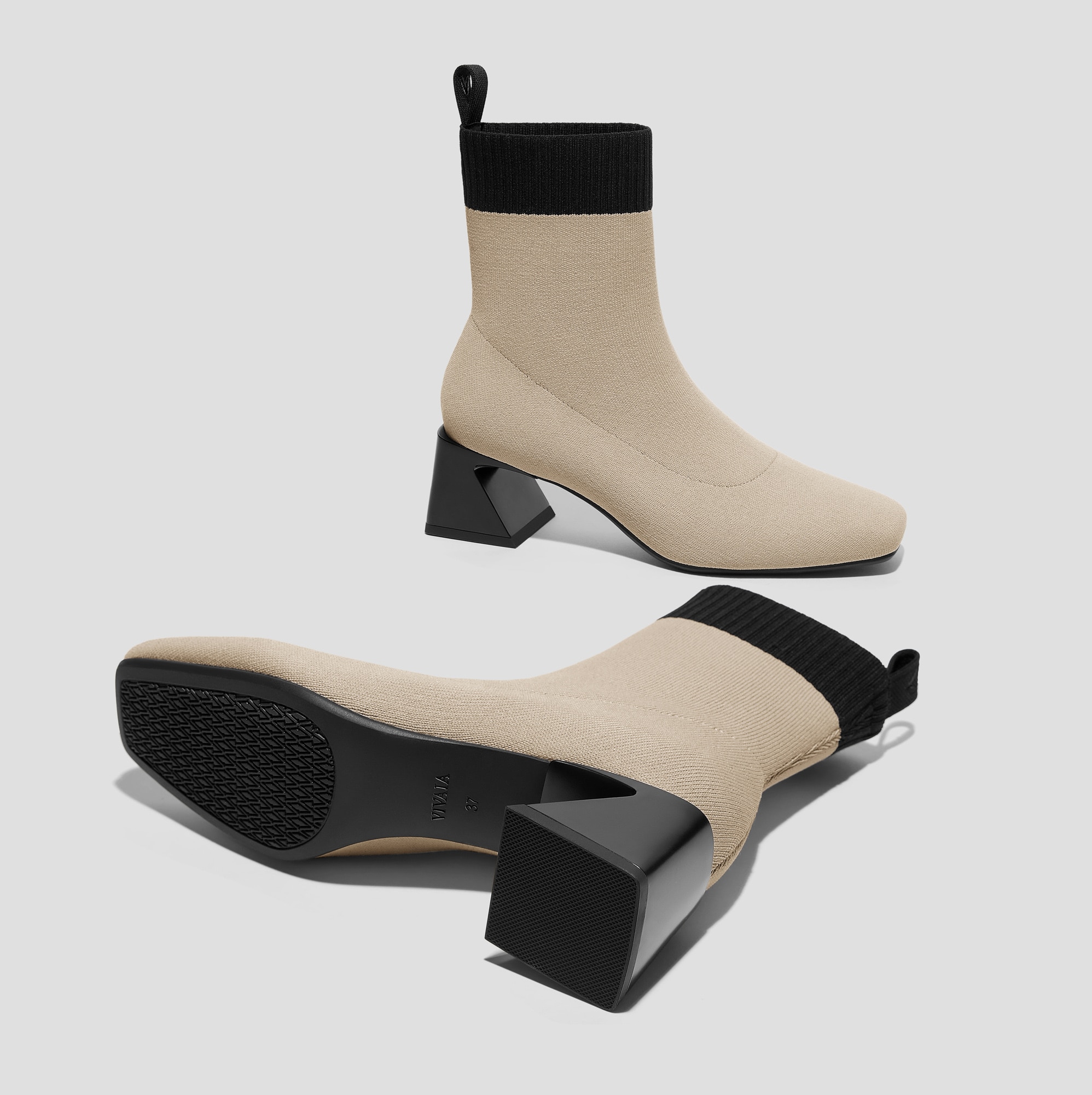 Square-Toe Water-Repellent Block Heeled Boots (Regina Pro), ALMOND