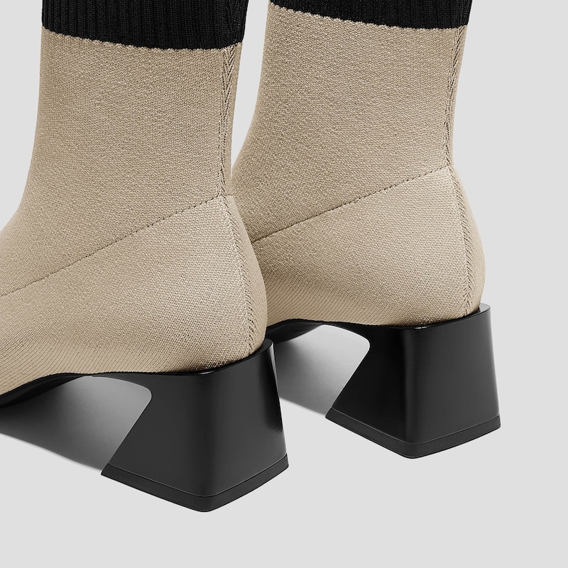 Square-Toe Water-Repellent Heeled Boots (Regina Pro), ALMOND BLACK, EU35 | VIVAIA