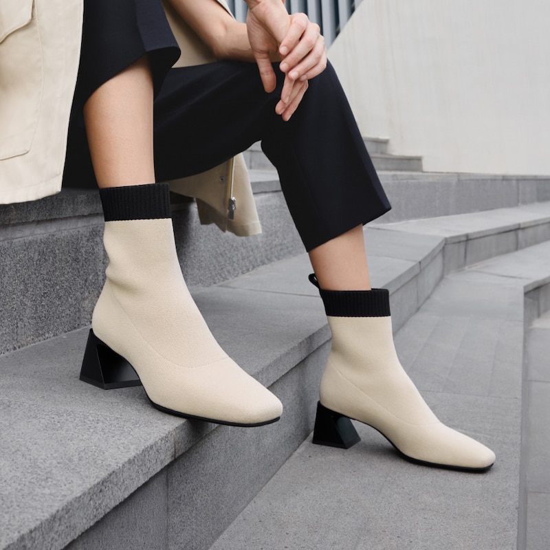 Square-Toe Water-Repellent Heeled Boots (Regina Pro), ALMOND BLACK, EU35 | VIVAIA