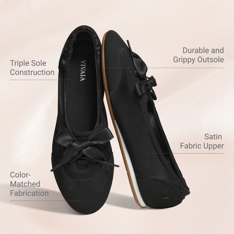 Round-Toe Satin Sneakerina (Yanka), Black | VIVAIA