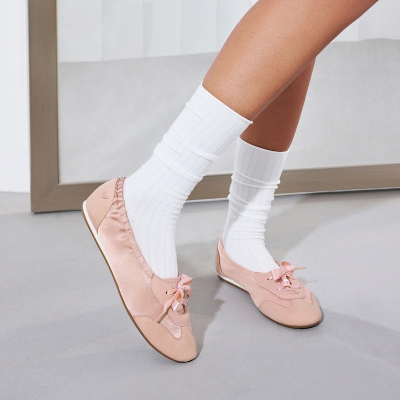 Round-Toe Satin Sneaks (Yanka), PEACH BLUSH | VIVAIA