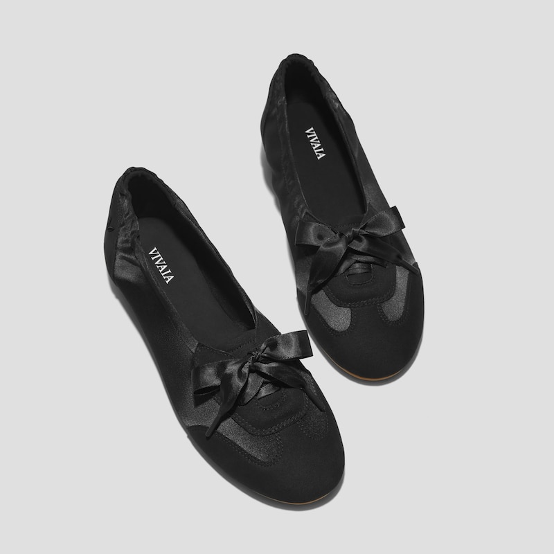 Round-Toe Satin Sneakerina (Yanka), Black | VIVAIA