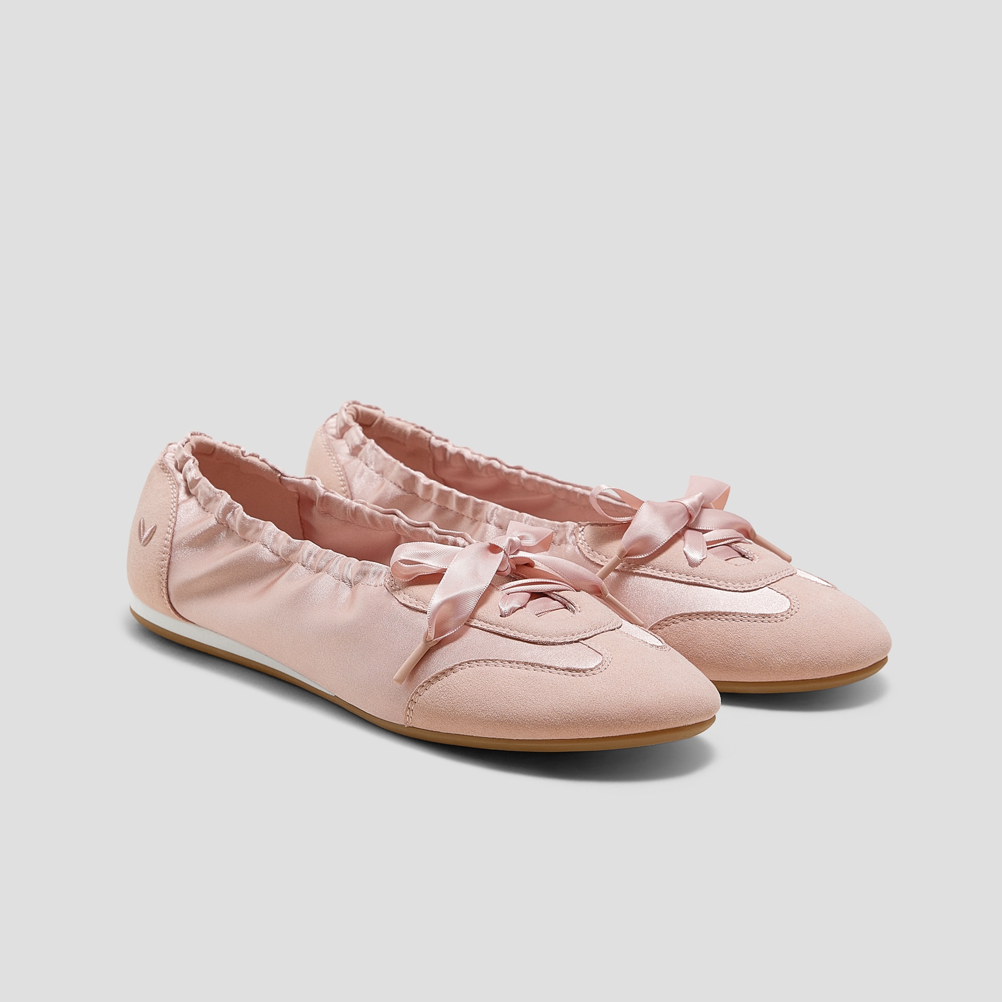 靴 vivaia CRISTINA PEACH BLUSH 23.5 Square-Toe Lace-Up Satin Sneakerina Cristina, PEACH BLUSH