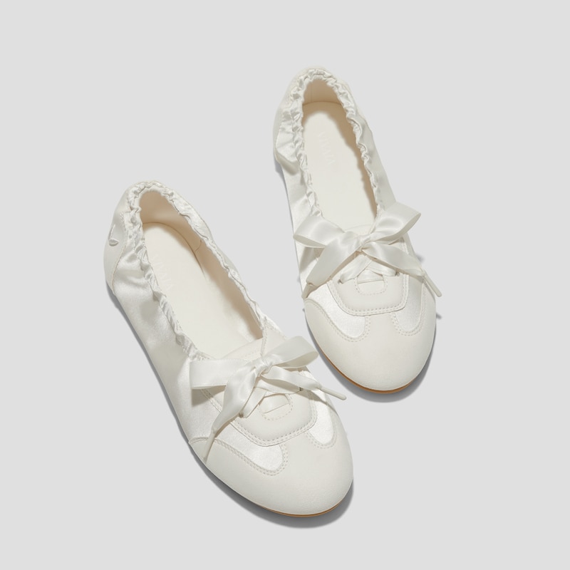 Round-Toe Satin Sneakerina (Yanka), LIGHT GOLD | VIVAIA