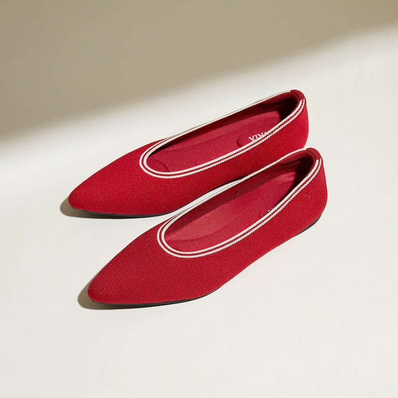 Pointed-Toe Ballet Flats (Aria 5°), RUBY RED WHITE, EU35 | VIVAIA