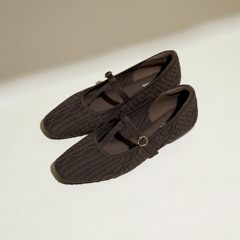 T-Bar Ballet Flats（Melinda）, DARK CHOCOLATE CABLE KNIT, EU35 | VIVAIA