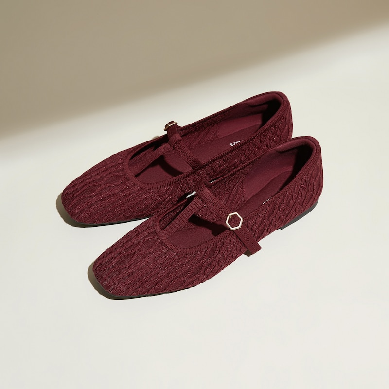 T-Bar Ballet Flats（Melinda）, BURGUNDY METALLIC CABLE KNIT, EU38.5 | VIVAIA