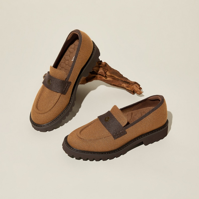 Round-Toe Platform Chunky Heel Loafers (Francesca), CARAMEL DARK CHOCOLATE WOOL, EU39 | VIVAIA