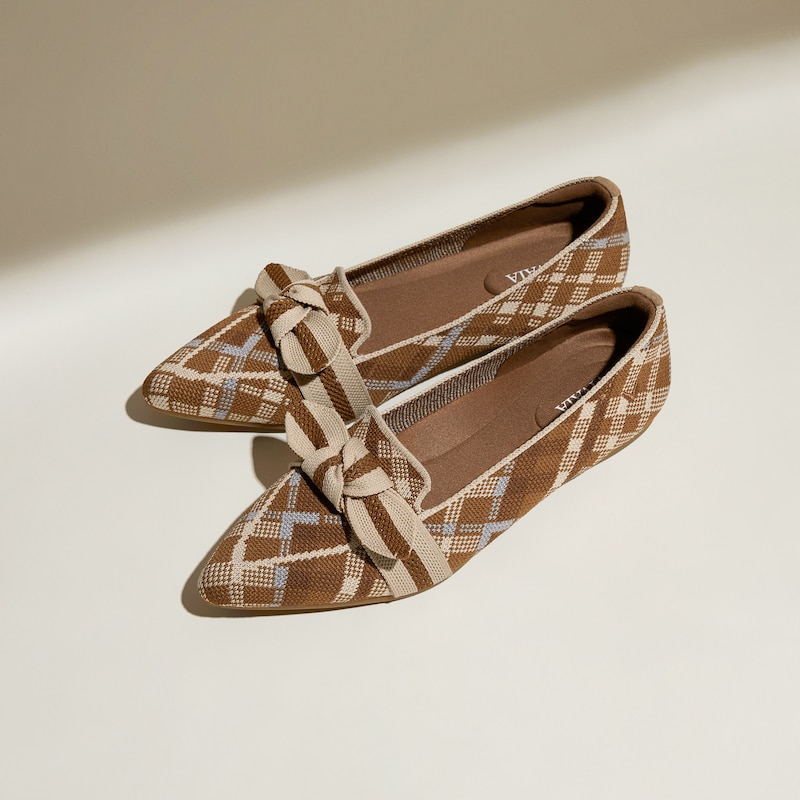 Pointed-Toe Bow Loafers (Michelle 2.0), CARAMEL MOSAIC, EU40 | VIVAIA