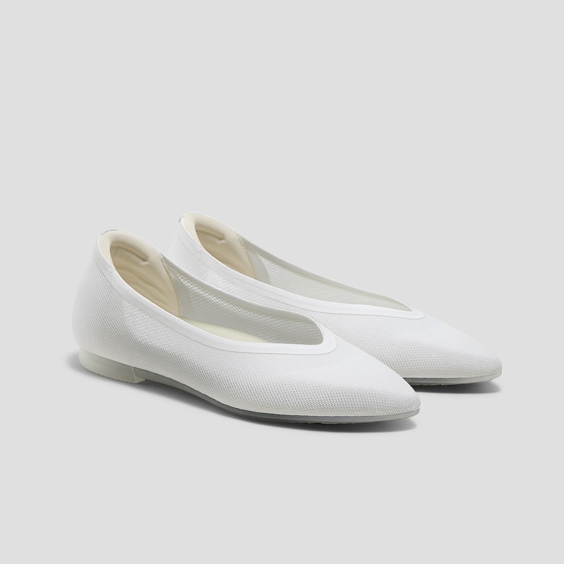 Pointed-Toe Dual-Cushion City Flats (Ecostitch™️ Flat Pro), White, EU37.5 | VIVAIA