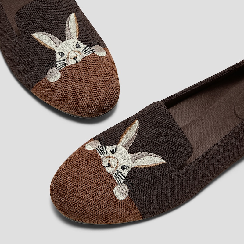 Round-Toe Embroidered Loafers (Audrey), DARK CHOCOLATE BROWN - BUNNY, EU39 | VIVAIA