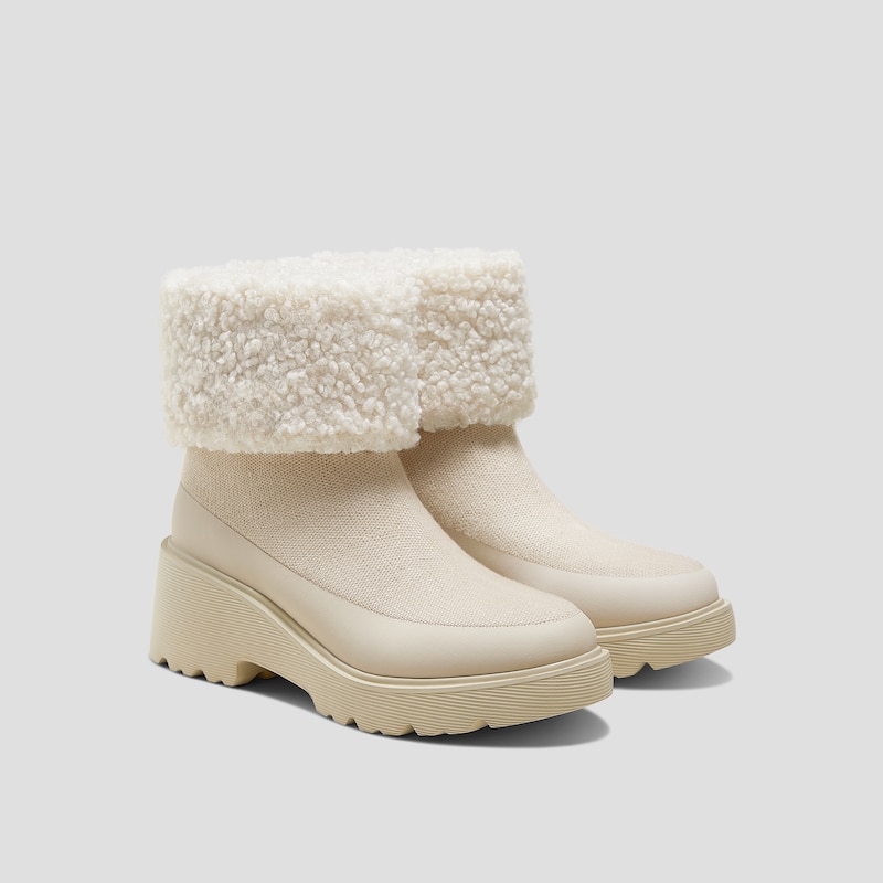 Faux Fur Platform Chunky Wedge Boots（Elaine）, CREAM IVORY WOOL, EU39 | VIVAIA