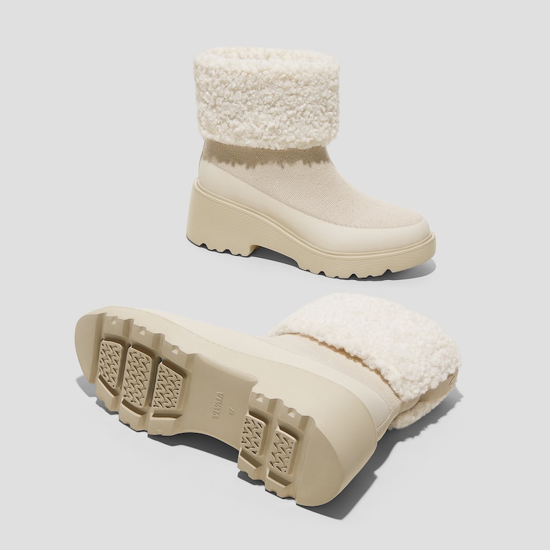 Faux Fur Platform Chunky Wedge Boots（Elaine）, CREAM IVORY WOOL, EU39 | VIVAIA