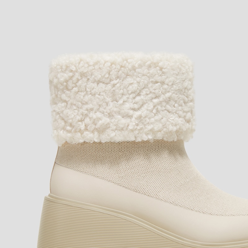 Faux Fur Platform Chunky Wedge Boots（Elaine）, CREAM IVORY WOOL, EU39 | VIVAIA