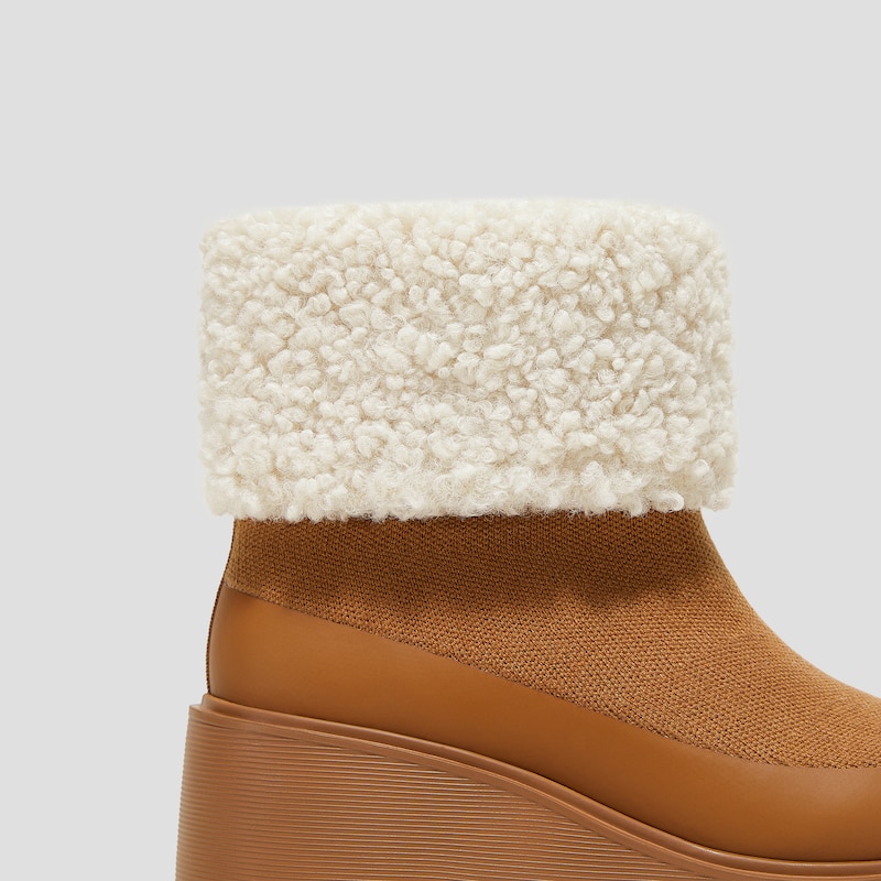 Faux Fur Platform Chunky Wedge Boots (Elaine), CARAMEL WOOL, EU35 | VIVAIA